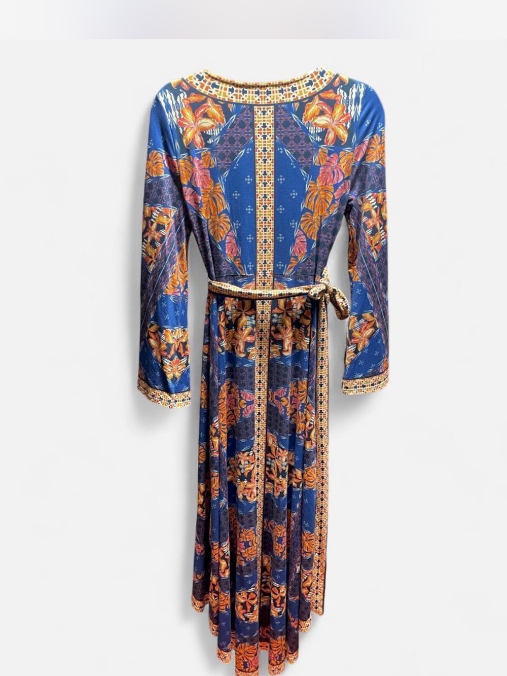 Blue Floral Wrap High-Low Dress - Picture 4 of 5